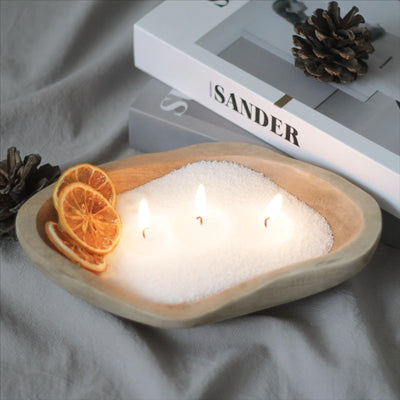 GrusoSP Reusable Wooden Dough Bowl Candle with Pearled Candle Sand 18 Oz Unscented Candle Refill Kit DIY Candle Making Kit Powder Candle with 30 Wicks (White)