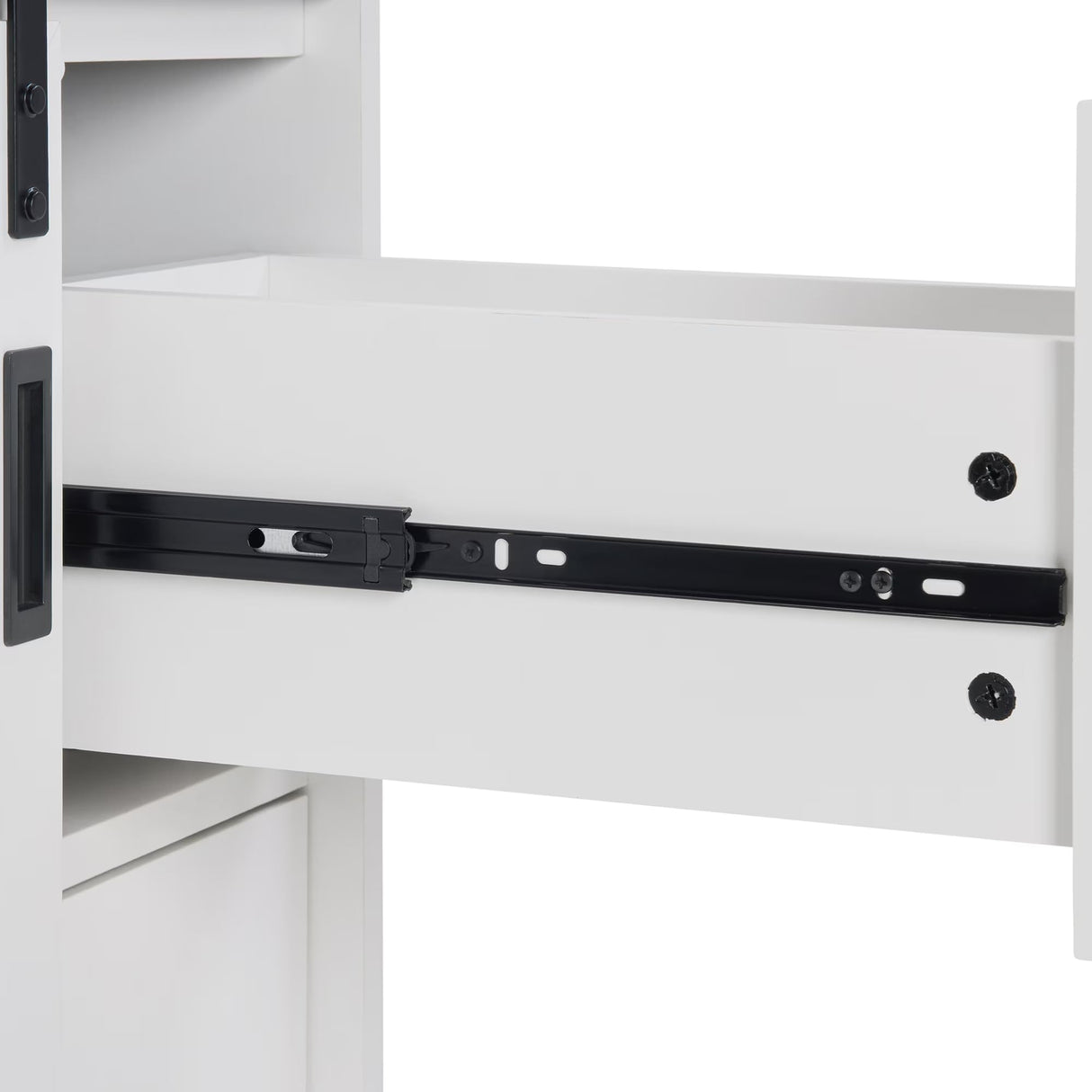 AOPNOMU 24’’ Inch White Bathroom Vanity Set - MDF+Metal Construction, with Sink,with Sliding Barn Doors and 2 Drawers, Freestanding Bathroom Vanities,White AOPNOMU