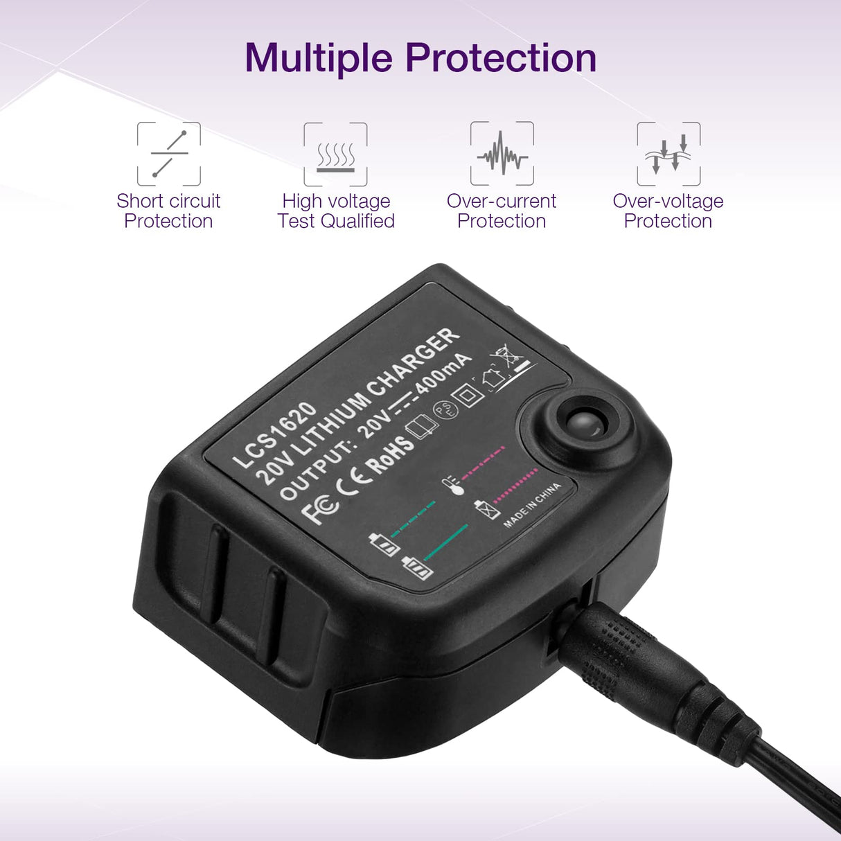 LCS1620 Replacement Charger 20V Lithium Battery Charger for Black&Decker 16V-20V Lithium Ion Battery LBXR20 LBXR20-OPE LB20 LBX20 LBX4020 LB2X4020 LBXR2020-OPE BL1514 LBXR16 UTRBATT