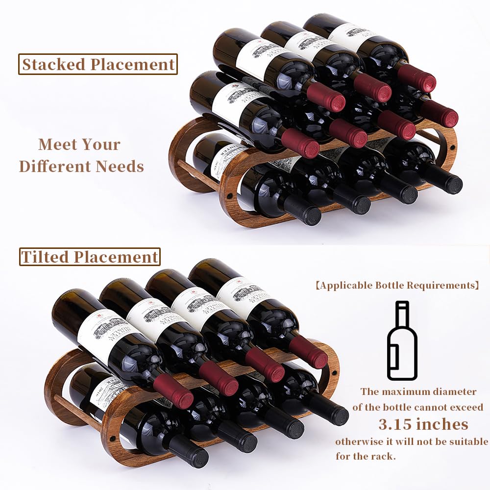 Navtcow Wine Rack and Water Bottle Organizer 2 in 1 for Cabinet and Countertop - Adjustable in 2 Sizes (Acacia Wood 2 Tier) Navtcow