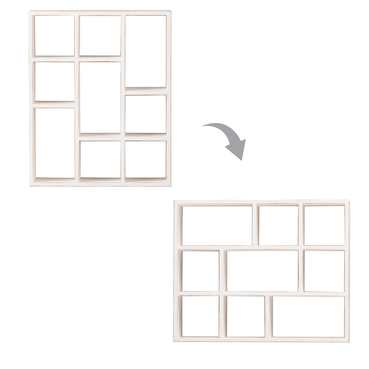 SOFE Small White Shadow Box with Shelves, Wall Shelving Unit 9-Compartments, Freestanding or Wall Mounted Curio Cabinet, Knick Knack Display Shelf, Wood Floating Cube Shelves for Wall, Collectibles SOFE