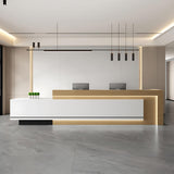 Reception Desk - Modern Design Front Desk with Hidden LED Lighting, Spacious Checkout Counter and Retail Counter Features, Solid Wood Construction, No Assembly Required (White & Wood, 84") ZGNBSD