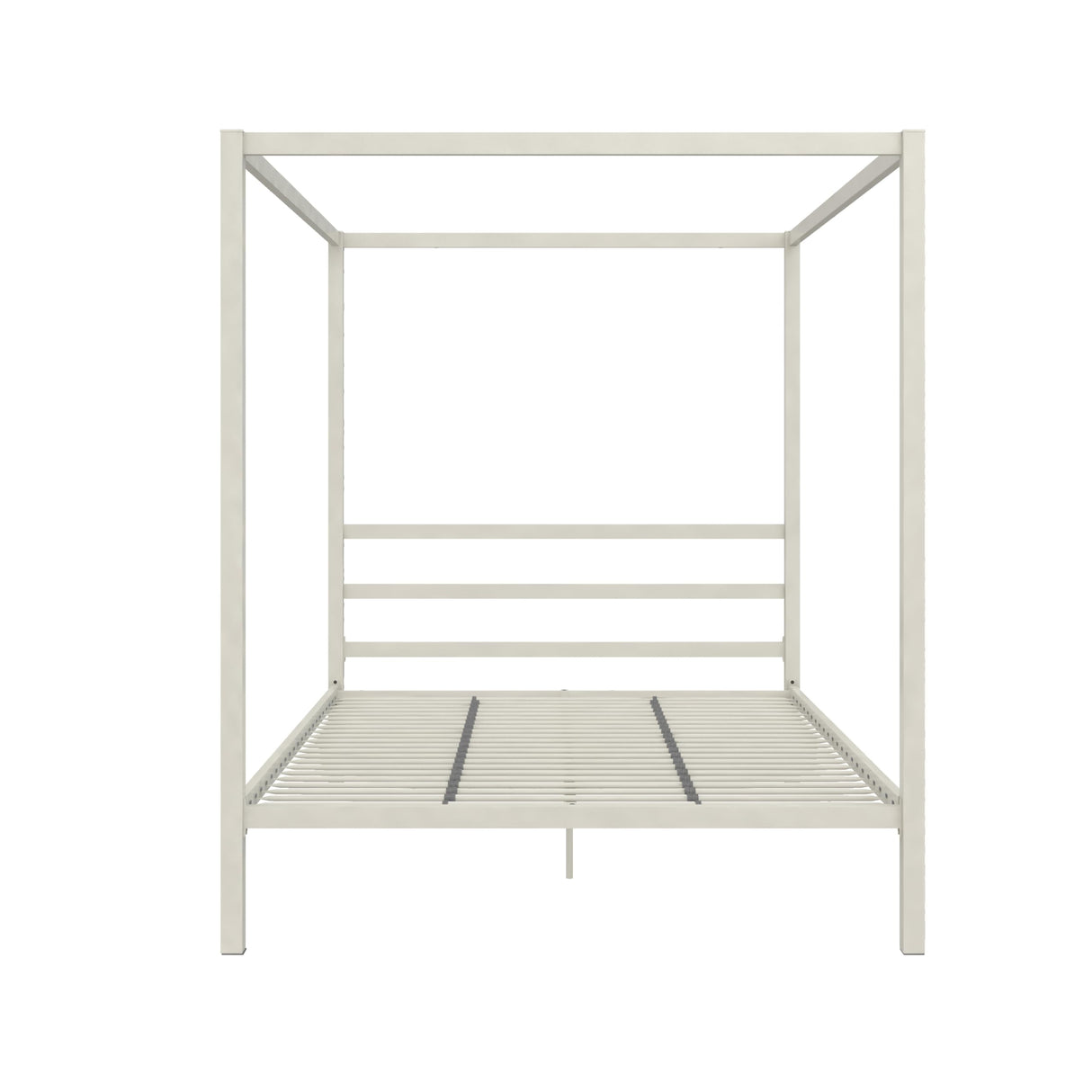 DHP Modern Metal Canopy Platform Bed with Minimalist Headboard and Four Poster Design, Underbed Storage Space, No Box Spring Needed, Queen, White DHP
