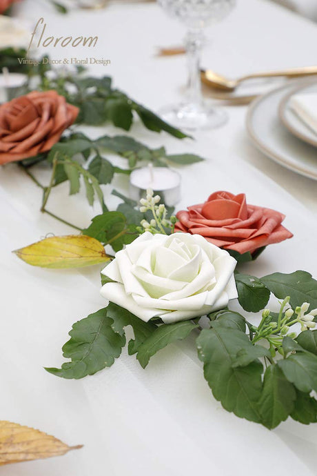 Floroom Artificial Flowers 25pcs Real Looking Ivory Foam Fake Roses with Stems for DIY Wedding Bouquets White Bridal Shower Centerpieces Arrangements Party Tables Decorations Floroom