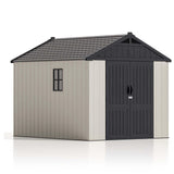 Patiowell 8x10 FT Plastic Shed Outdoor Storage Shed with Floor, Resin Garden Tool Shed Lockable Door & Two Windows for Patio, Backyard, Bike & Organizer, Beige Patiowell