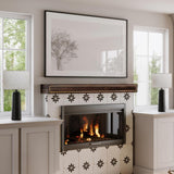 Modern Ember Oak Park 60 Inch Coffee Bean Fireplace Wooden Mantel Shelf with Gold Bronze Metal Trim, Oak Wood, Handcrafted Contemporary Mantel, 60" x 9" x 5" Modern Ember