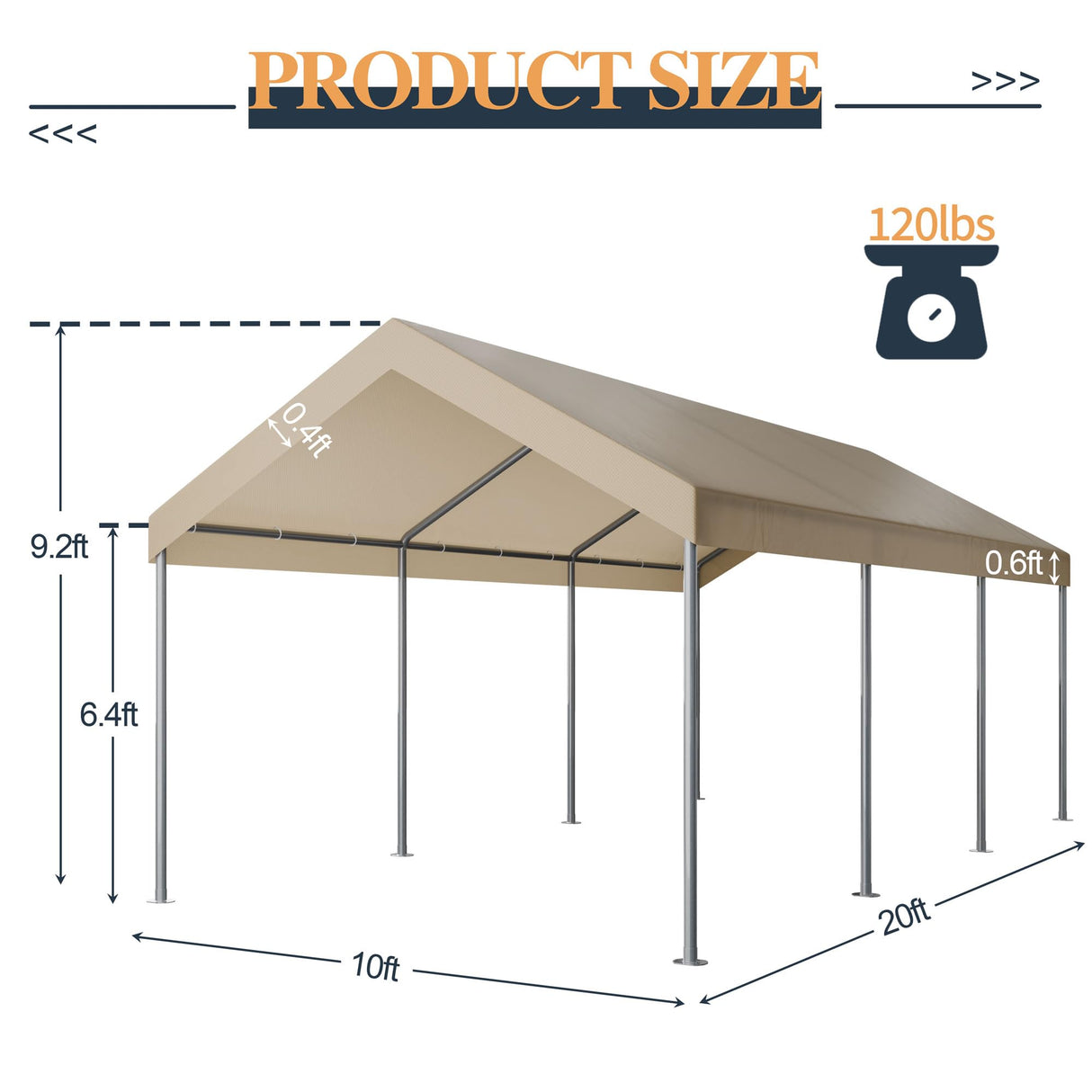 Shintenchi 10x20ft Heavy Duty Carport with UV Resistant Canopy, Powder-Coated Steel Frame, Easy to Assemble Portable Garage, Stable Carport for Car, Bike, Camp, Outdoor Storage (Khaki) Shintenchi