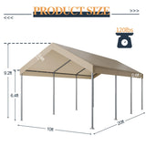 Shintenchi 10x20ft Heavy Duty Carport with UV Resistant Canopy, Powder-Coated Steel Frame, Easy to Assemble Portable Garage, Stable Carport for Car, Bike, Camp, Outdoor Storage (Khaki) Shintenchi