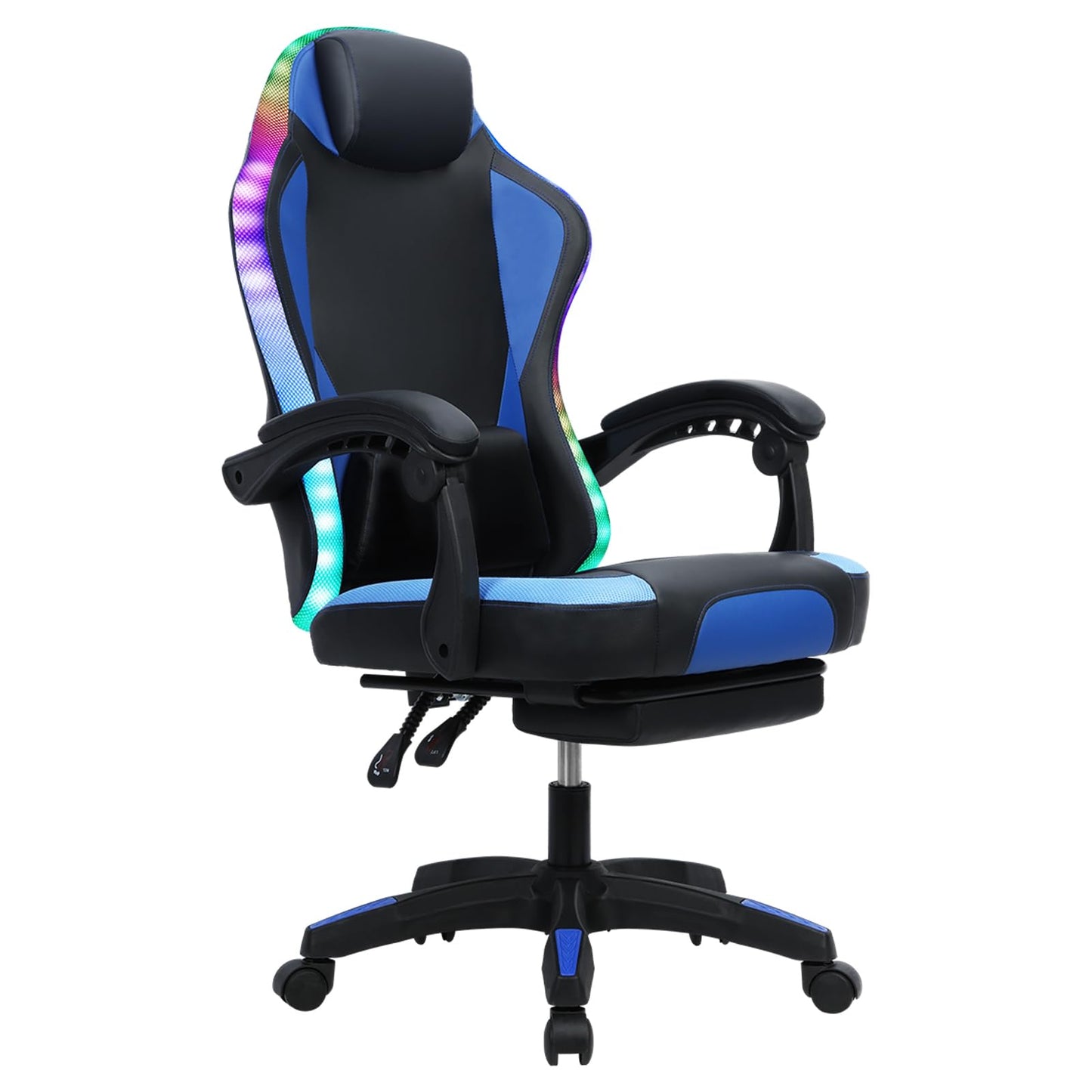 YOXIER Video Game Chairs,Gaming Chair for Kids,Ergonomic Gaming Chair,LED Lights Ergonomic Massage Computer Gaming Chair with Footrest Video Game Chair High Back with Lumbar Support Blue