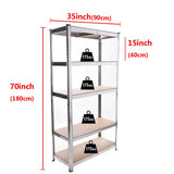 Panana 5 Tier Racking Shelf Garage Shelving Storage Shelves Unit 1.8M/1.5M Workshop/Commercial/Industrial/Kitchen (Silver, 180X90X40CM) Panana