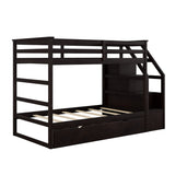 Harper & Bright Designs Twin Over Twin Bunk Beds with Trundle,Wooden Twin Size Bunk Bed Frame with Stairs, Kids Bunk Bed with Storage for Family,Teens,No Box Spring Needed,Espresso Harper & Bright Designs
