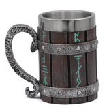 nordic viking rune mug Beer tankard Cup for men viking gift norse decor stainless steel wooden viking coffee cool mug viking gift for men beer cup stein GuoShuang