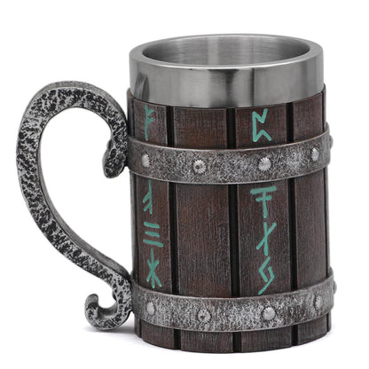 nordic viking rune mug Beer tankard Cup for men viking gift norse decor stainless steel wooden viking coffee cool mug viking gift for men beer cup stein - WoodArtSupply