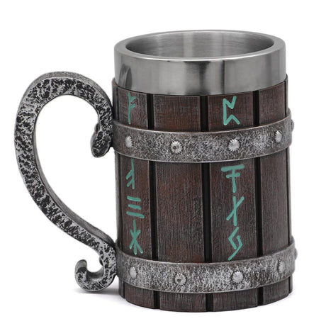 nordic viking rune mug Beer tankard Cup for men viking gift norse decor stainless steel wooden viking coffee cool mug viking gift for men beer cup stein GuoShuang