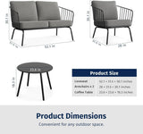 EAST OAK 4-Piece Plaza Patio Furniture Set, Outdoor Furniture for Balcony, Poolside, and Yard, with Thick Cushion Sofa and Coffee Table, Modern Patio Conversation Set, Black & Grey EAST OAK