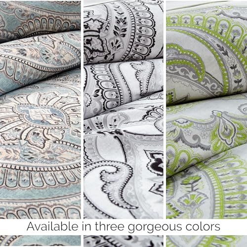 Southshore Fine Living, Inc. Reversible Paisley Cal King Duvet Cover Set, Oversized Boho California King Duvet Cover, Pet Hair Resistant Bedding for Easy Care, 2 Pillow Shams - Pure Melody Aqua Southshore Fine Living, Inc.