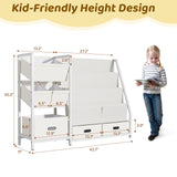 KIDINIX 3 Tier Kids Bookshelf and Toy Storage - Sling Book Shelf with Toy Organizer, Montessori Toddler Bookcase with 6 Toy Bins, for Playroom, Children Room, Nursery, Classroom, White KIDINIX