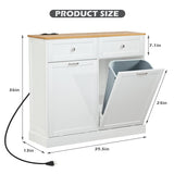 GAZHOME Double Tilt Out Trash Cabinet with Charging Station, Upgrade Wooden Free Standing Trash Cabinet with Outlet,Recycling Cabinet with Hideaway Drawer,20 Gallon Tilt Out Trash Cabinet (White) GAZHOME