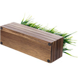 MyGift 14 Inch Artificial Green Grass Plant in Solid Acacia Wood Planter Window Box, Faux Greenery in Decorative Rectangular Crate Style Wooden Container MyGift