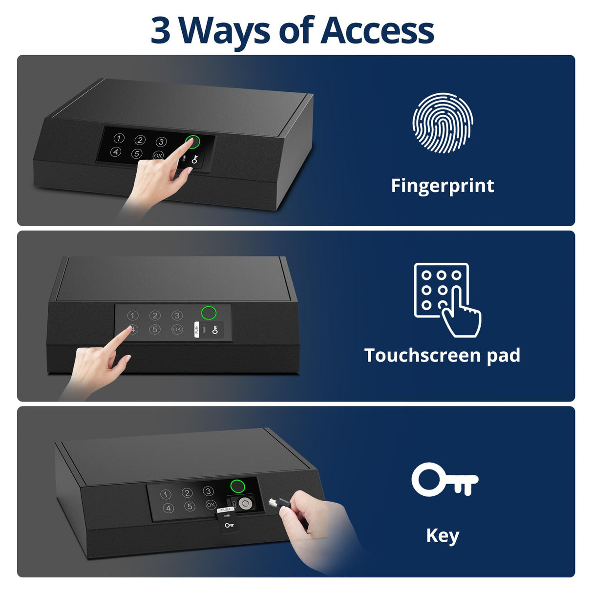 NIANPU Gun Safe for Handgun,Biometric Gun Safe for Pistols,Quick-Access Firearm Safety Fingerprint/Key Pad/Key Gun Lock Box for Home Bedside Nightstand Car NIANPU