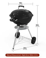 18 inch Charcoal Grill, Outdoor Barbecue Kettle Grill, 227 Square Inches Cooking Space, Highly Cost-Effective Portable Grill, Perfect for Outdoor BBQ Party, Camping and Small Patios, Black GRiliFE