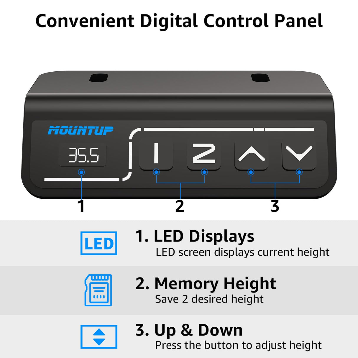 MOUNTUP Height Adjustable Electric Standing Desk Whole-Piece, 48 x 24 Inches Quick Assembly Sit Stand Desk, Stand Up Desk with Memory Controller, MOUNTUP