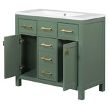 LUMISOL 36" Bathroom Vanity with Sink, Modern Green Bathroom Vanity with 4 Drawers & 2 Soft-Closing Doors, Free Standing Wooden Bathroom Cabinet with Resin Basin, Green LUMISOL