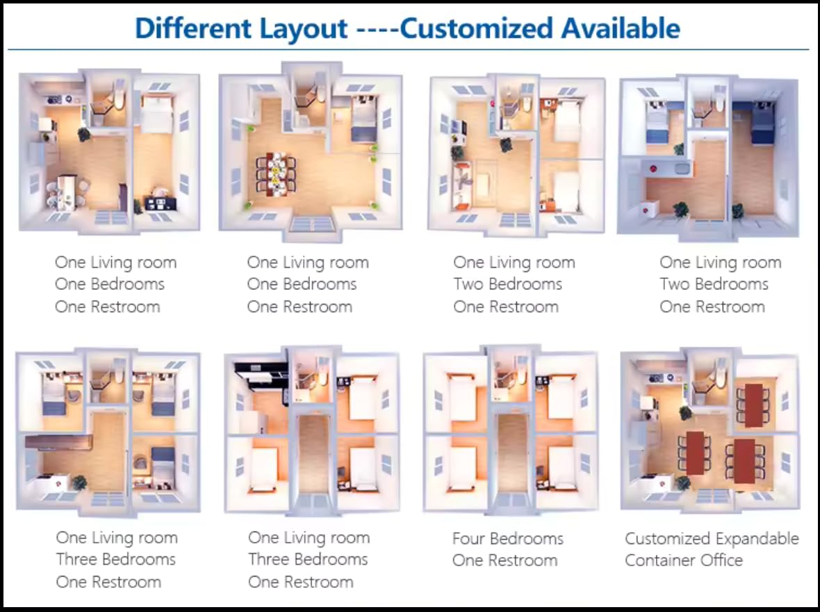 Expo Groups Foldable 20FT/40FT prefab House, Exquisitely Designed Modern 4 Bedroom, 1 Living Room, 1 Full Equiped Bathroom and Kitchen, Villa Prefab House, Custom Pre-Wired (40FT) - WoodArtSupply