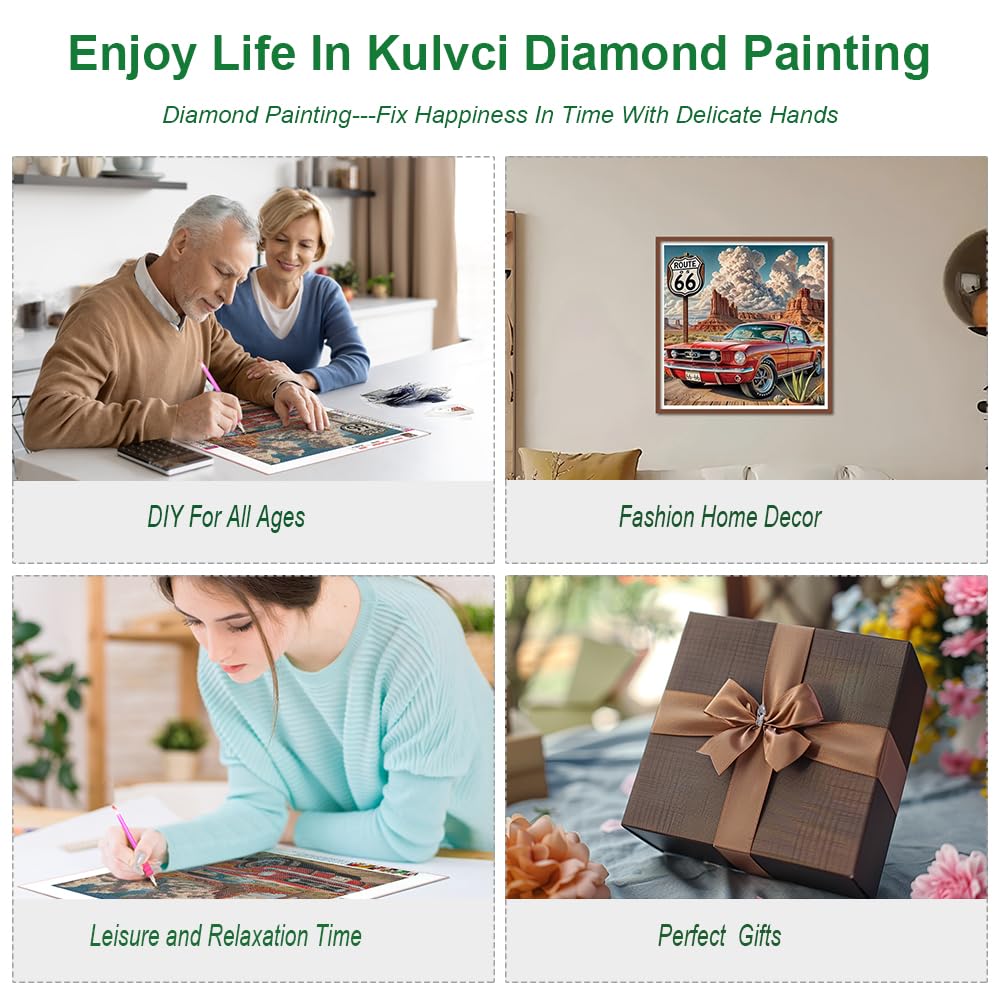 Kulvci Car Diamond Painting Kits for Adults, Diamond Art Kits for Beginners, DIY 5D Diamond Painting with Round Gem Art Kits for Gift Home Wall Decor 12x12inch Kulvci