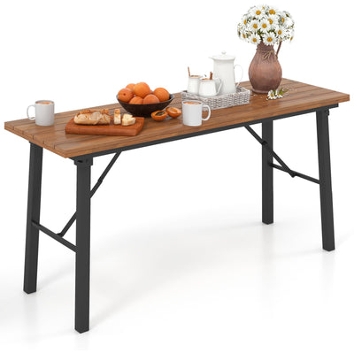 HAPPYGRILL Folding Picnic Table Acacia Wood Dining Table with Metal Frame, Portable Camping BQQ Table, Rectangular Dining Table for Indoor Outdoor Activities Garden Yard Patio