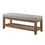 24KF Large Rectangular Upholstered Tufted Linen Fabric Ottoman Bench, Padded Bench with Solid Wood Shelf-Linen 24KF