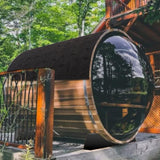 iDOTODO Outdoor Wooden Panoramic Barrel Sauna, 6-8 Person Sauna Room, 6kw Harvia Electric Heater with Sauna Stone, Sauna Accessories and Asphalt Shingle Roof (Red Ceder) iDOTODO