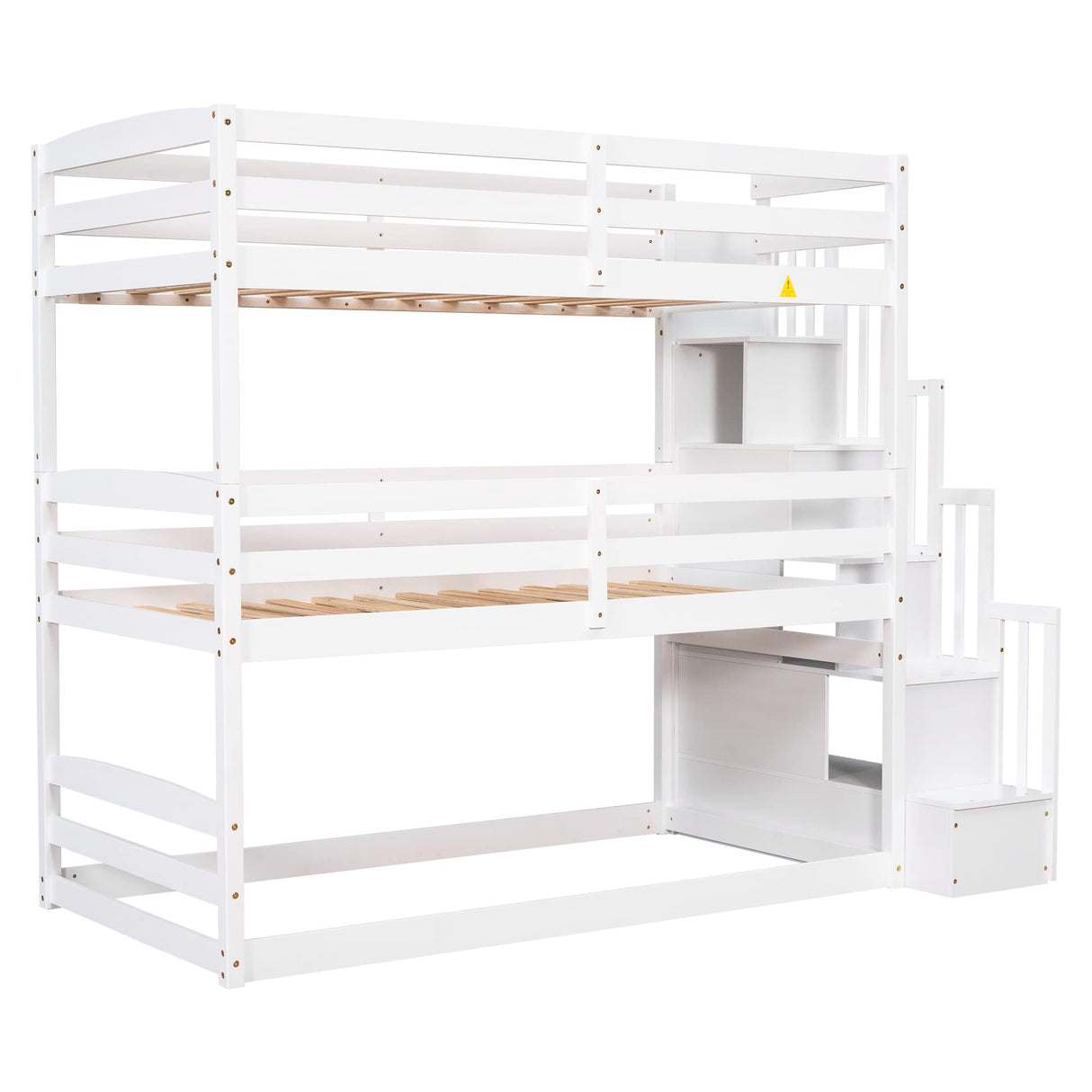 Aiuyesuo Twin Size Triple Bunk Bed with Storage Staircase, Separate Design Pine Wood Bunk Bed Frame with Safety Guardrails, 3 Beds in 1, Easy to Assemble Aiuyesuo