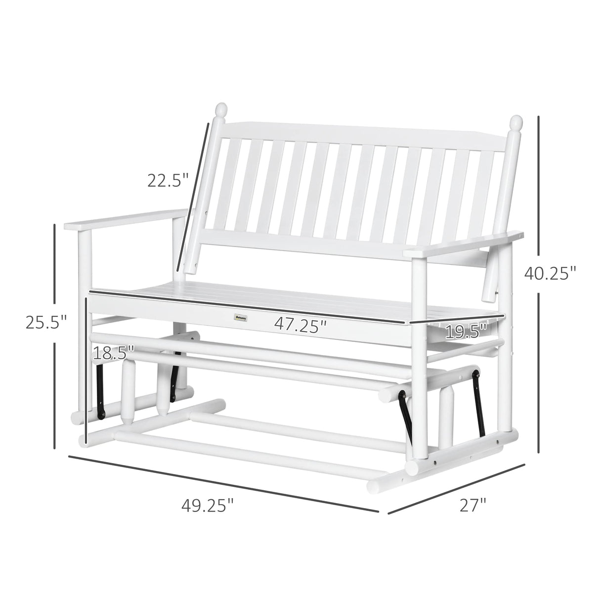 Outsunny White Wooden Patio Glider Bench with High Back and Armrests, Heavy Duty 550lbs Capacity Loveseat Outsunny