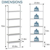 Aboxoo 5-Tier White Ladder Shelf - Industrial Wood Rack for Books, Plants & More aboxoo