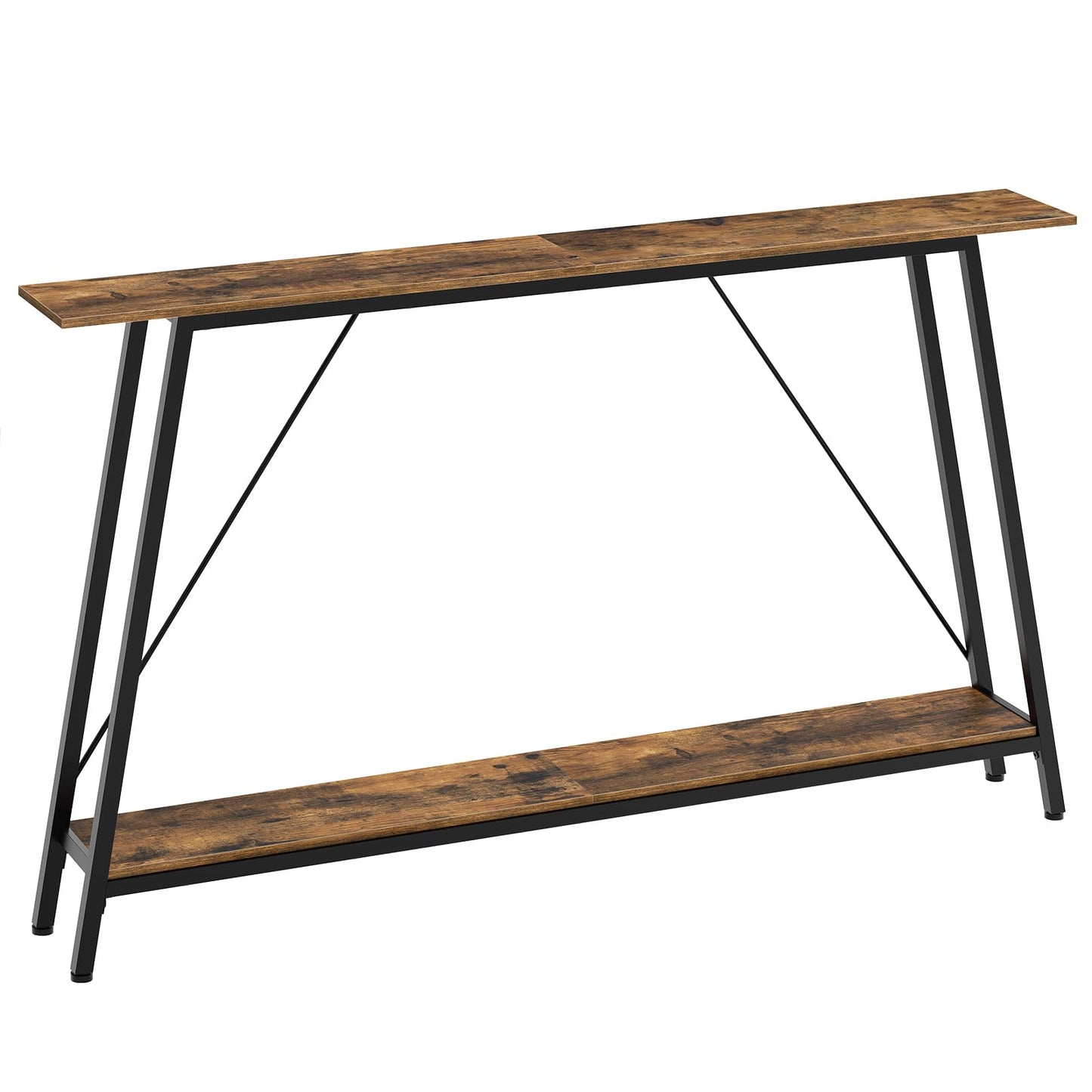 YATINEY 55" Narrow Console Table, Long Skinny Sofa Tables, Industrial Entryway Table, Behind Couch Table Skinny, 2-Layer Hallway Table for Entryway, Living Room, Foyer, Rustic Brown and Black CT14BR