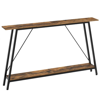 YATINEY 55" Narrow Console Table, Long Skinny Sofa Tables, Industrial Entryway Table, Behind Couch Table Skinny, 2-Layer Hallway Table for Entryway, Living Room, Foyer, Rustic Brown and Black CT14BR