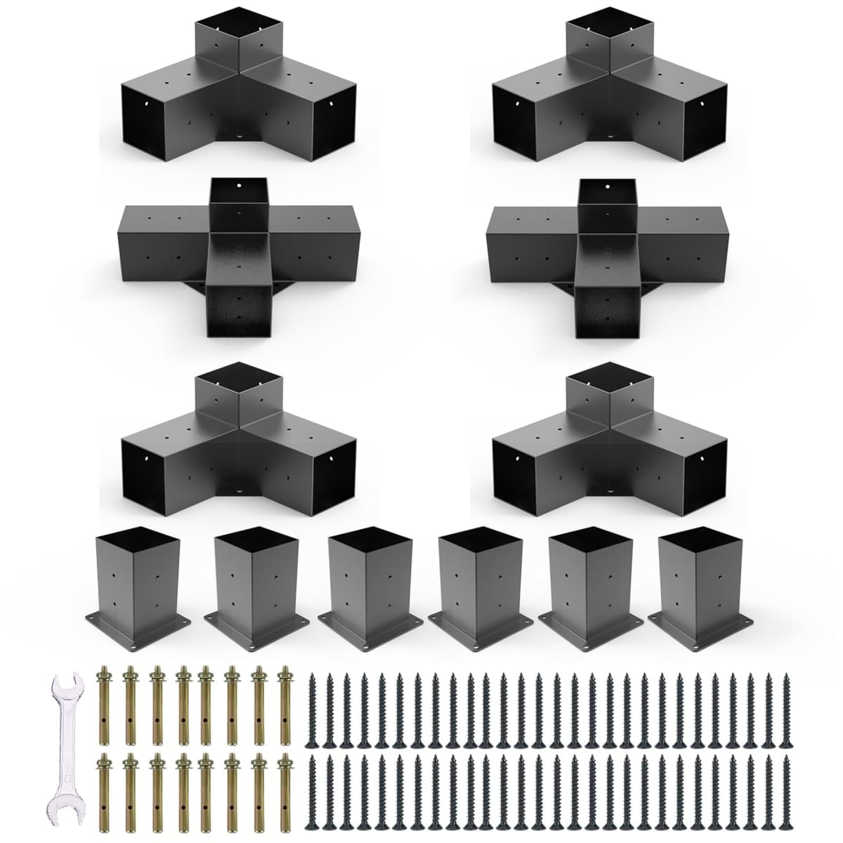 YEOOE Pergola Brackets 4x4 (Actual: 3.5x3.5 in), 4 Pack 3-Way Right Angle Corner Brackets with 2 Pack 4-Way Pergola Brackets, Powder Coated Pergola Hardware for Lumber Pergola Gazebo Sunroom Carport YEOOE