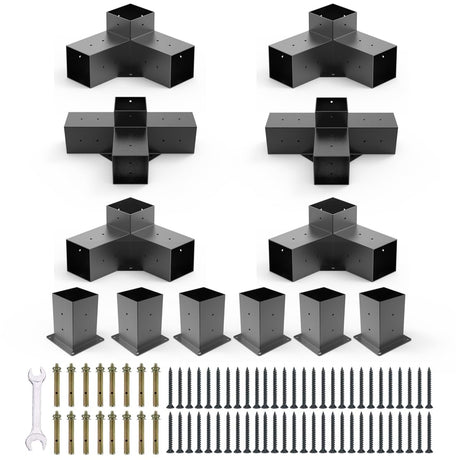 YEOOE Pergola Brackets 4x4 (Actual: 3.5x3.5 in), 4 Pack 3-Way Right Angle Corner Brackets with 2 Pack 4-Way Pergola Brackets, Powder Coated Pergola Hardware for Lumber Pergola Gazebo Sunroom Carport YEOOE