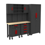 GSTANDARD 6 Piece Garage Cabinets Storage System: Includes Steel Cabinets, Drawers, Rolling Chest and Pegboard, Garage Workbench with Storage - Perfect for Organizing Garage and Tools, Black GSTANDARD