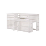 Max & Lily Modern Farmhouse Low Loft Bed, Twin Bed Frame for Kids with 2 Bookcases, White Wash Max & Lily