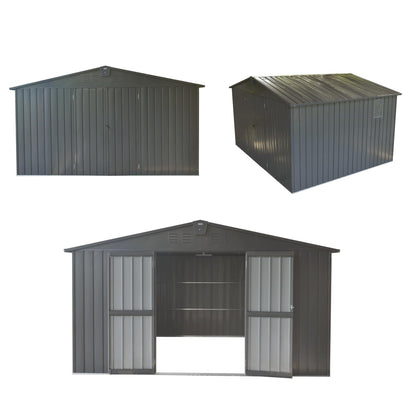 Okak 11 X 12.5 Ft Metal Outdoor Storage Shed with Lockable Doors Galvanized Metal Garden Shed with Windows Garden Shed Tool Storage Sheds House for Backyard Garden,Patio,Dark Grey - WoodArtSupply