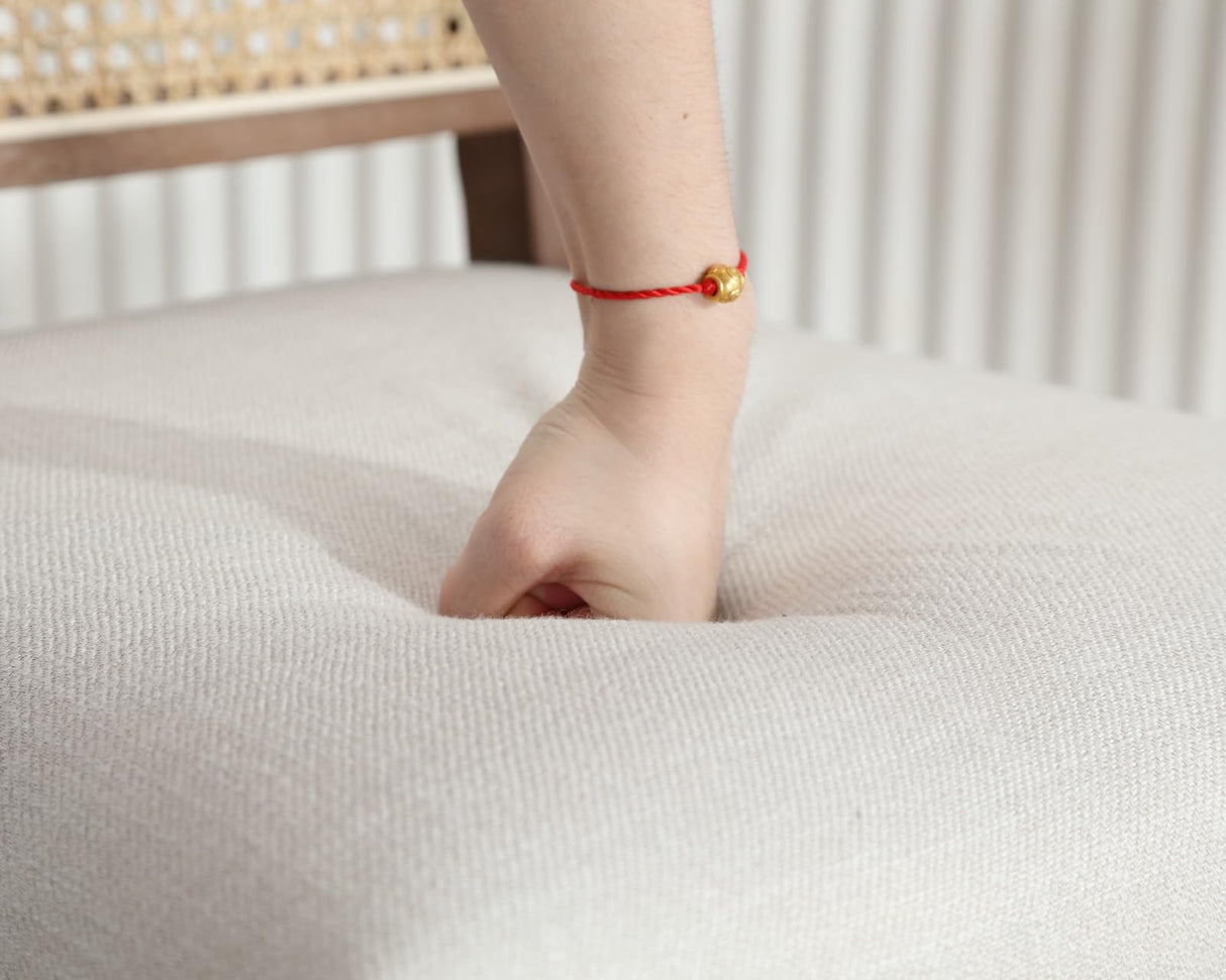 CIMOTA Counter Height Bar Stools Set of 4 Rattan Farmhouse Barstools Mid Century Modern Bar Chairs Upholstered Kitchen Stools with Wood Legs for Island/Dining Room, Linen Beige 26.5In CIMOTA