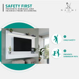 Naomi Home Bliss Modern Freestanding Wall Mounted Entertainment Center Floating TV Wall Panel for 70 inch TVs, Home Theater with LED Strip, Pull-Out Drawers and Overhead Shelf – White, Pine Wood Naomi Home
