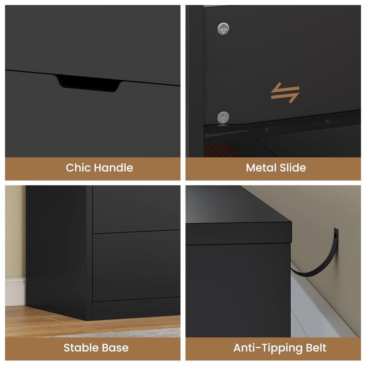 HAUOMS Modern 8 Drawer Dresser, Black Chest of Drawers for Bedroom,Closet Dressers with Drawers for Living Room, Entryway, Hallway HAUOMS