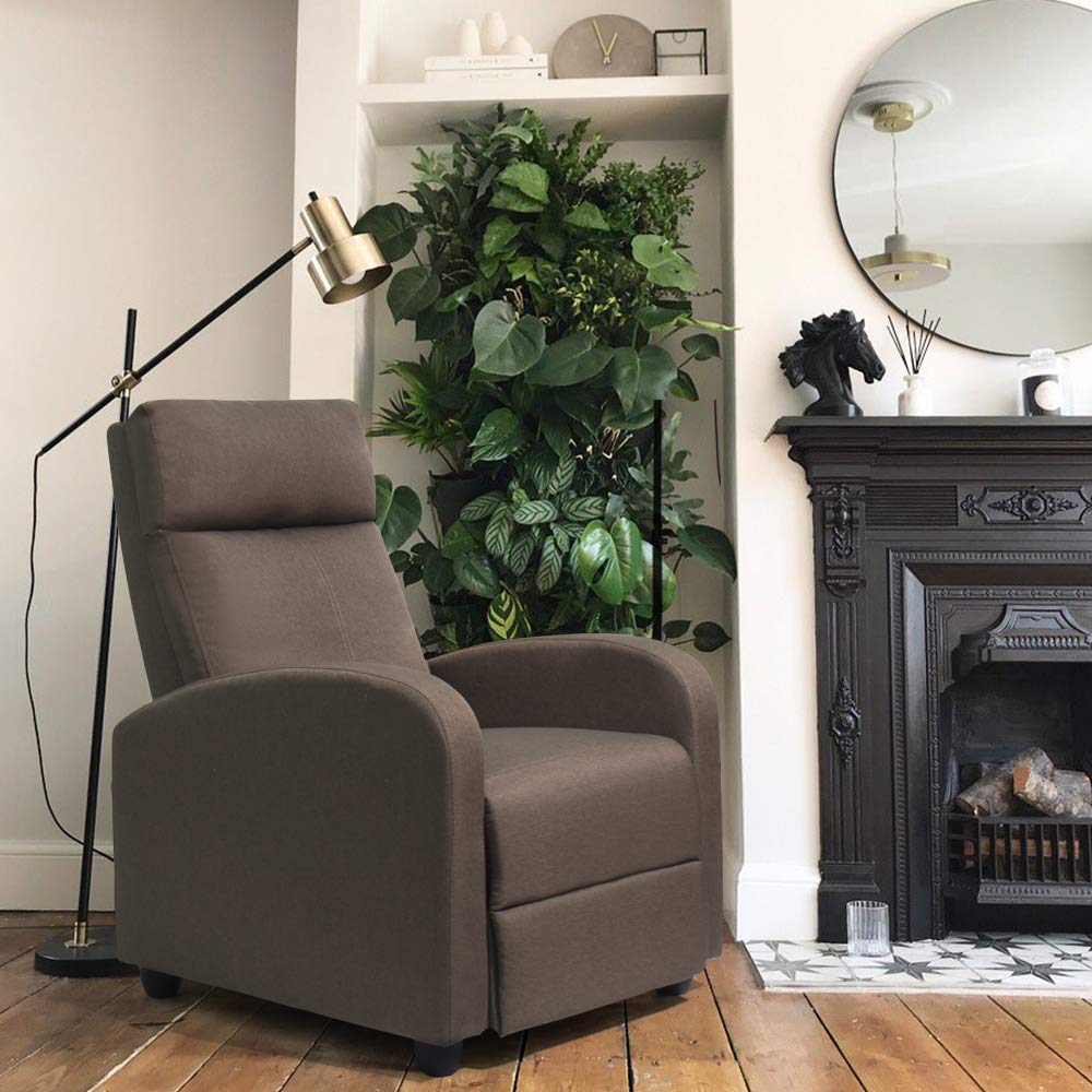 JUMMICO Recliner Chair Adjustable Home Theater Single Recliner Sofa Furniture with Thick Seat Cushion and Backrest Modern Living Room Recliners (Fabric, Brown) JUMMICO