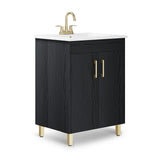 phiestina Fully Pre-Assembled Black 24 Inch Bathroom Vanity with Single Ceramic Countertop Sink Combo, 2 Soft Close Doors Bathroom Cabinet Set, Faucet Not Included,BV01-BLACK-JH phiestina