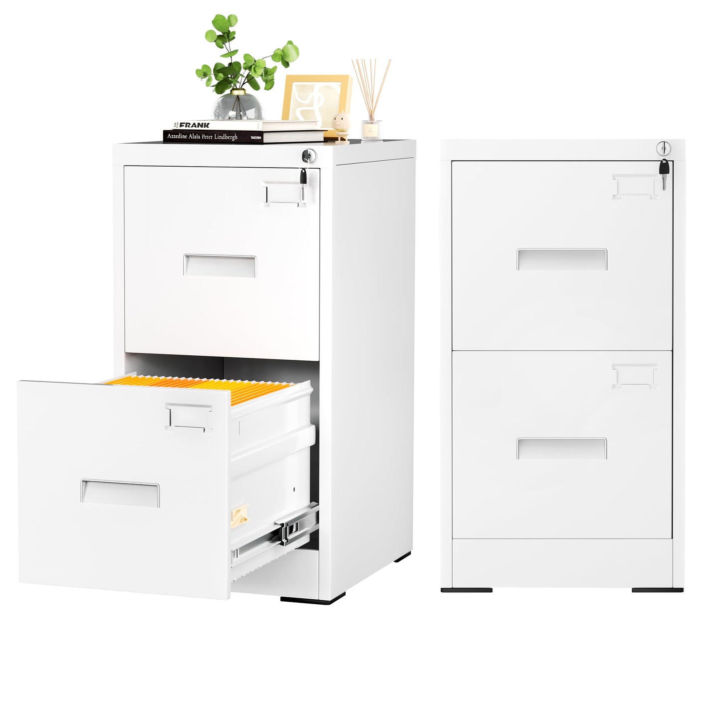 INTERGREAT 2 Drawer File Cabinet with Lock, White Metal Filing Cabinet, Locking Narrow Storage Cabinet with 4 Adjustable Hanging Frame for Home Office - WoodArtSupply