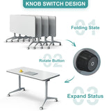 Conference Table, Folding White Flip Top Mobile Training Table with Silent Wheels，Modern Rectangle Meeting Seminar Table, Conference Room Tables for Office Training Classroom (4pcs, 55 inch) Goakwwuz