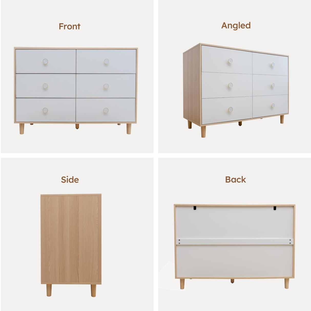 BERRY NEST White Dresser for Bedroom, 6 Drawer Dressers with Solid Wood Legs, Baby Dresser for Kids, Storage for Clothes and Baby Essentials BERRY NEST